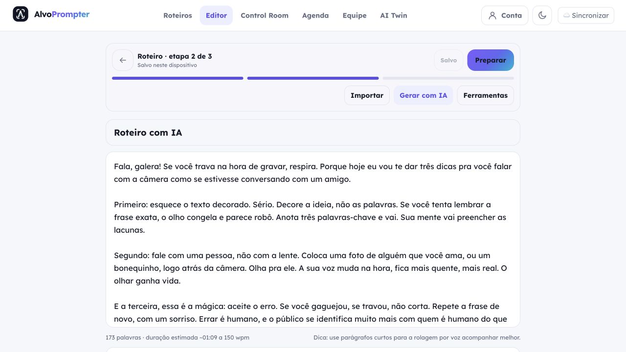 Editor de roteiro do AlvoPrompter